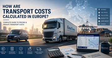 Calcul des prix du transport en Europe avec camions logistiques, coûts de fret, carburant, péages et planification des livraisons