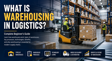 Entrepôt logistique moderne avec rayonnages, chariots élévateurs, palettes et employés gérant les stocks en Europe